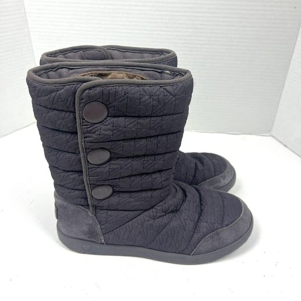 Ugg Boots Girls Sz 5 Purple Quilted Side Snap Closure Insulated Comfy Soft Cozy